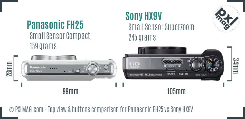 Panasonic FH25 vs Sony HX9V top view buttons comparison