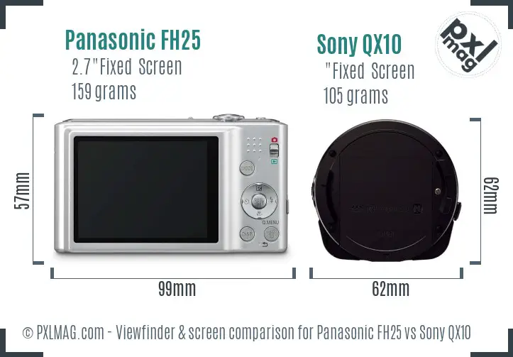 Panasonic FH25 vs Sony QX10 Screen and Viewfinder comparison