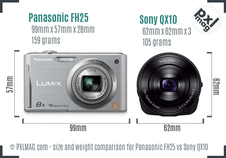 Panasonic FH25 vs Sony QX10 size comparison