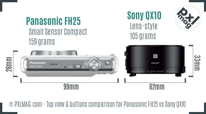 Panasonic FH25 vs Sony QX10 top view buttons comparison