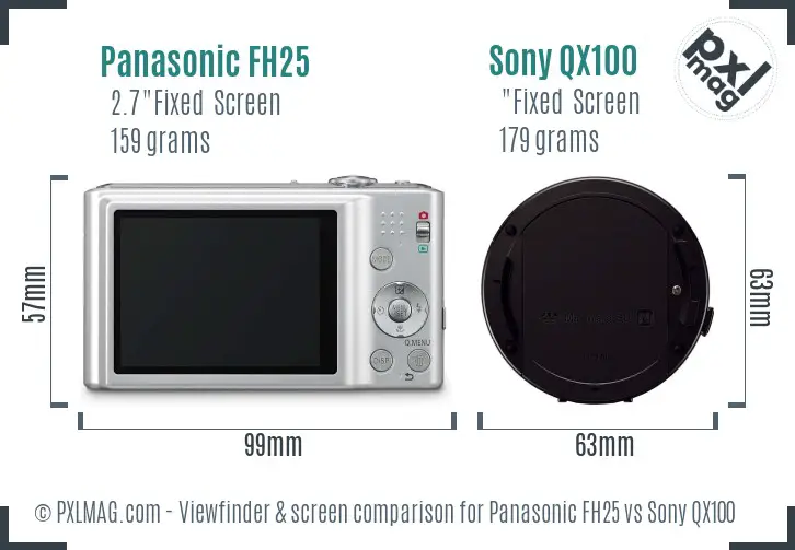 Panasonic FH25 vs Sony QX100 Screen and Viewfinder comparison
