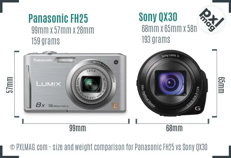 Panasonic FH25 vs Sony QX30 size comparison