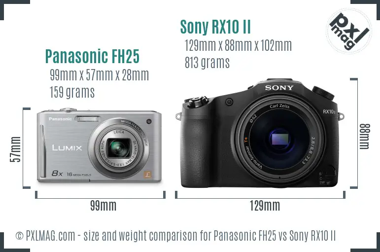 Panasonic FH25 vs Sony RX10 II size comparison