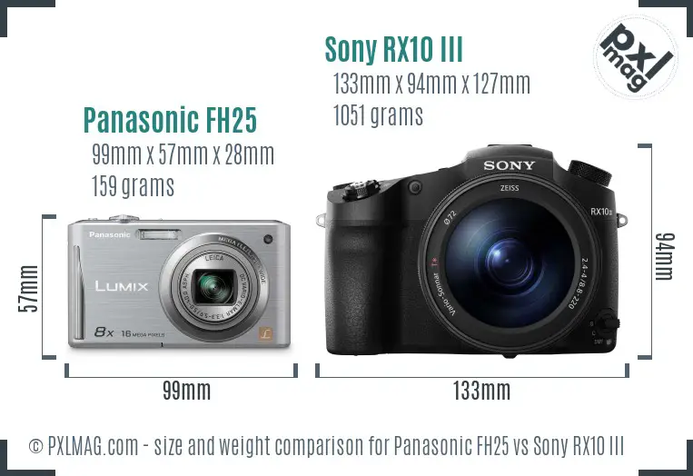 Panasonic FH25 vs Sony RX10 III size comparison