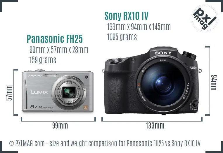 Panasonic FH25 vs Sony RX10 IV size comparison