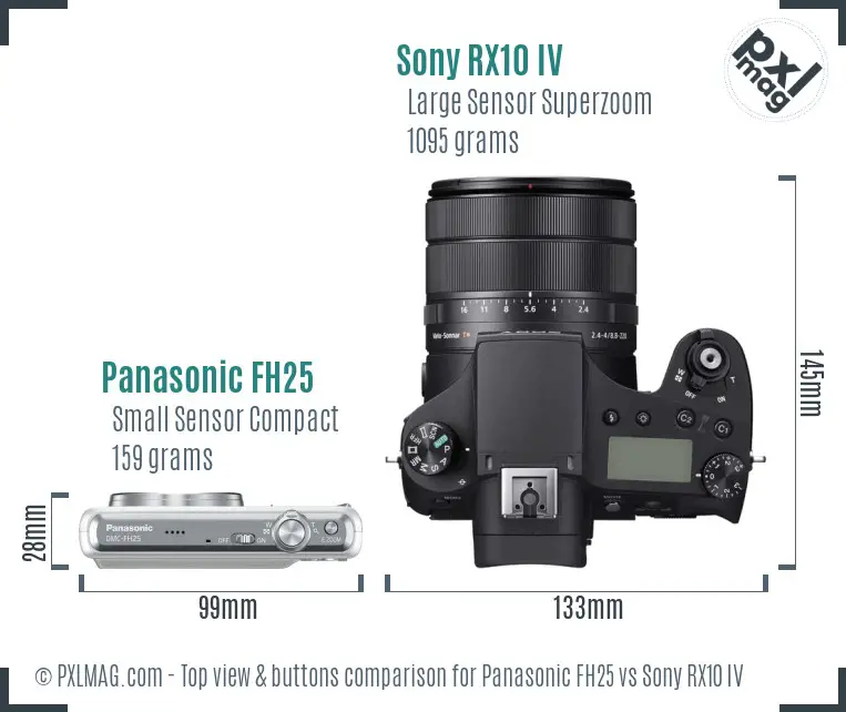 Panasonic FH25 vs Sony RX10 IV top view buttons comparison