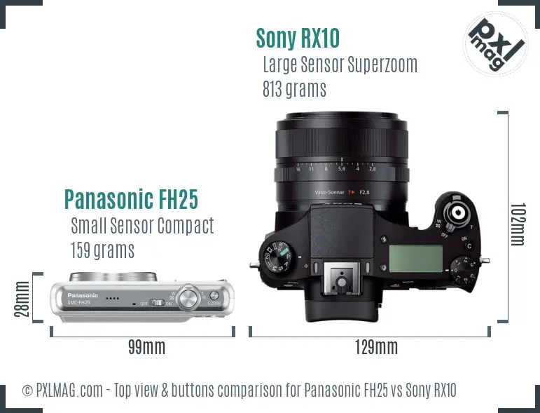 Panasonic FH25 vs Sony RX10 top view buttons comparison