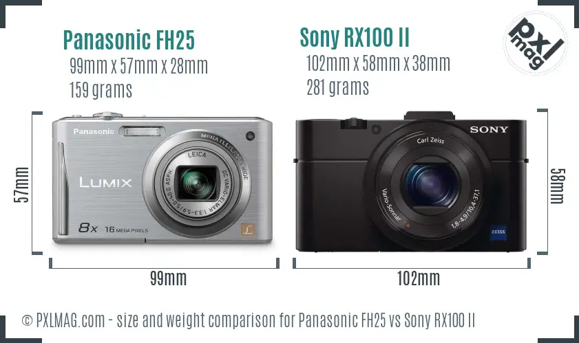 Panasonic FH25 vs Sony RX100 II size comparison