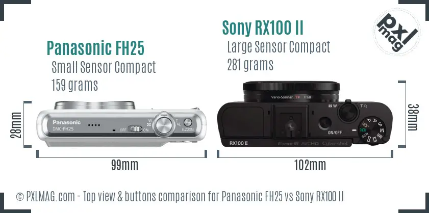 Panasonic FH25 vs Sony RX100 II top view buttons comparison