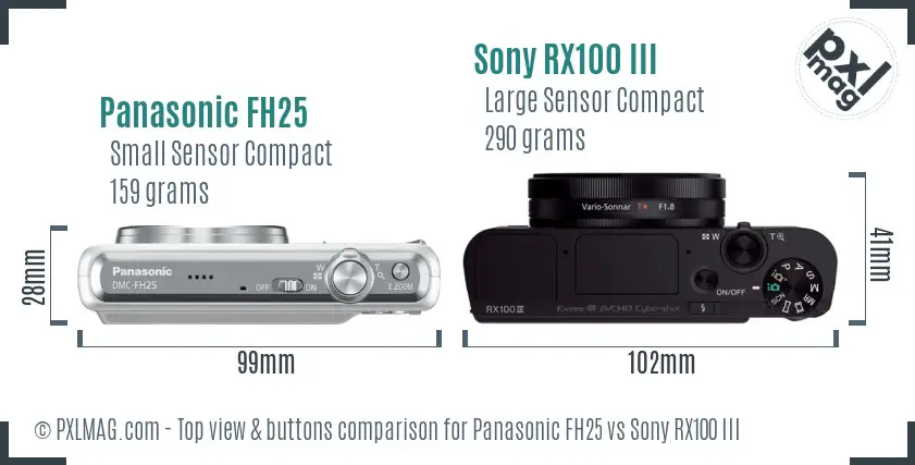 Panasonic FH25 vs Sony RX100 III top view buttons comparison