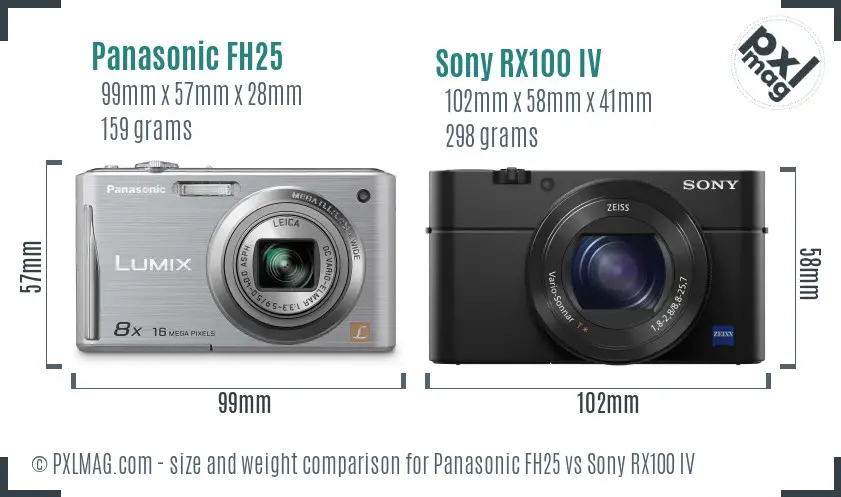 Panasonic FH25 vs Sony RX100 IV size comparison