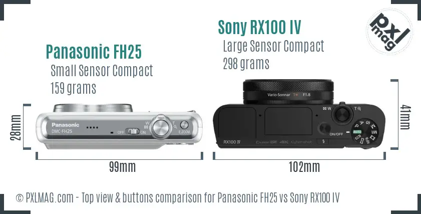 Panasonic FH25 vs Sony RX100 IV top view buttons comparison