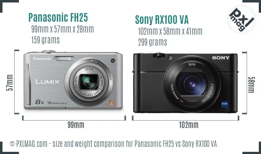 Panasonic FH25 vs Sony RX100 VA size comparison