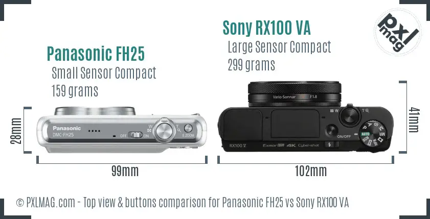 Panasonic FH25 vs Sony RX100 VA top view buttons comparison