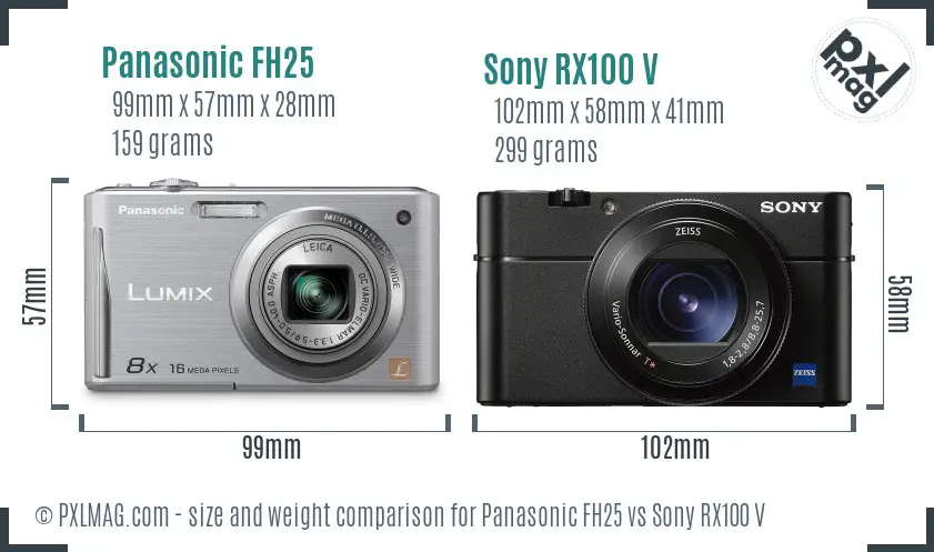 Panasonic FH25 vs Sony RX100 V size comparison