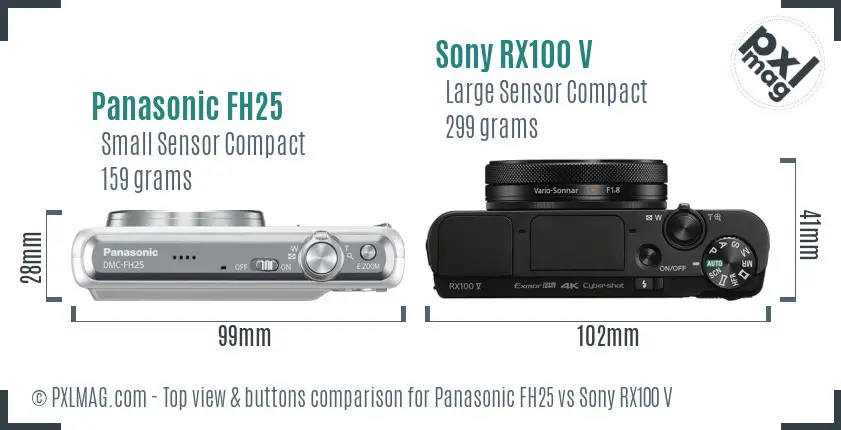 Panasonic FH25 vs Sony RX100 V top view buttons comparison