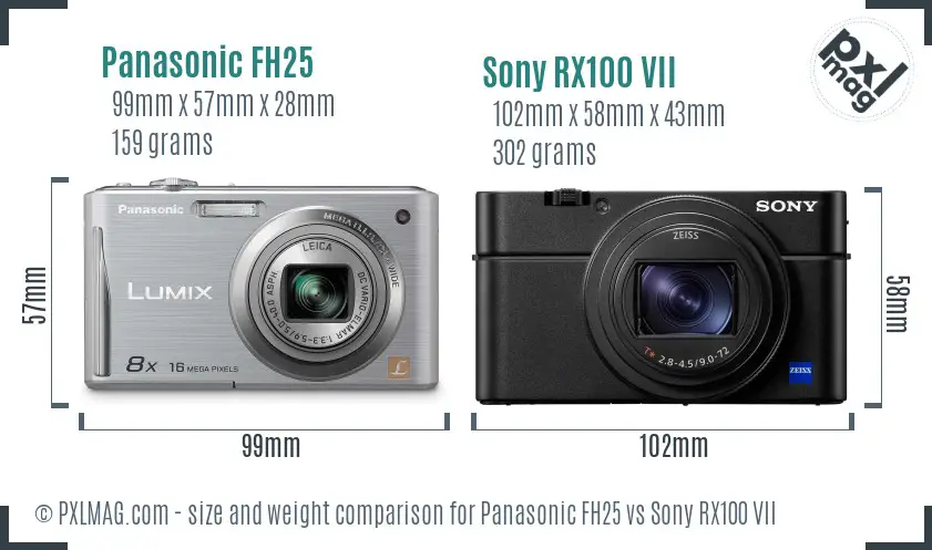 Panasonic FH25 vs Sony RX100 VII size comparison