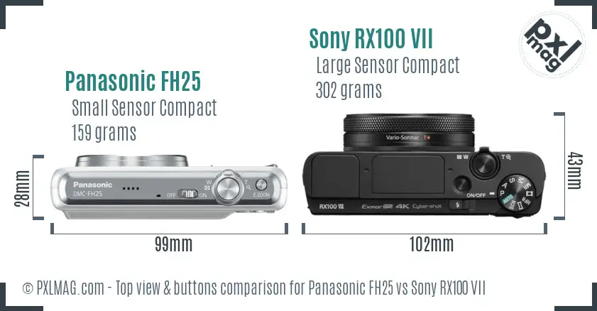 Panasonic FH25 vs Sony RX100 VII top view buttons comparison