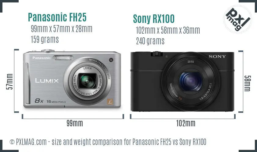 Panasonic FH25 vs Sony RX100 size comparison