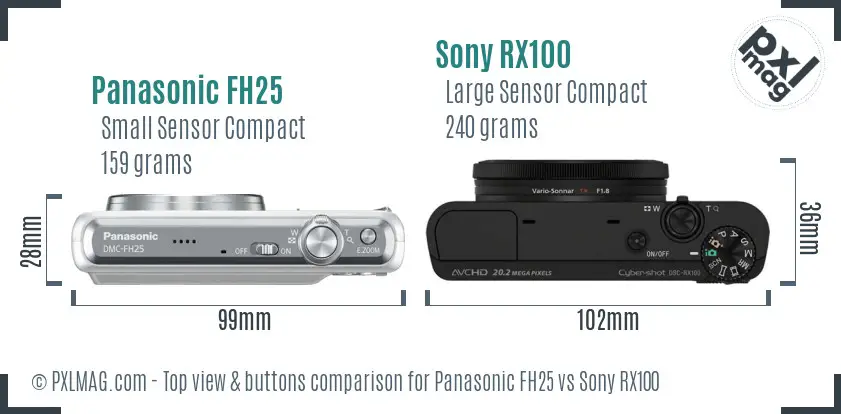 Panasonic FH25 vs Sony RX100 top view buttons comparison