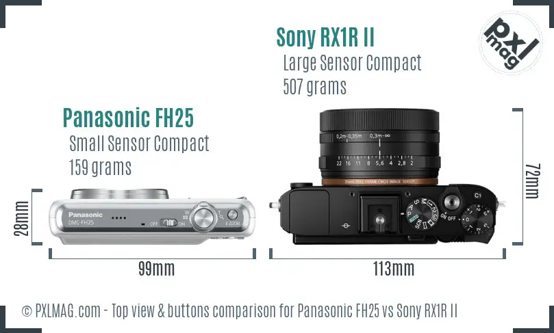 Panasonic FH25 vs Sony RX1R II top view buttons comparison