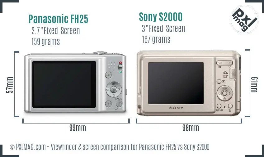 Panasonic FH25 vs Sony S2000 Screen and Viewfinder comparison