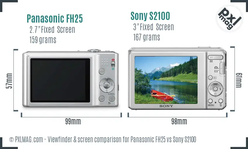 Panasonic FH25 vs Sony S2100 Screen and Viewfinder comparison
