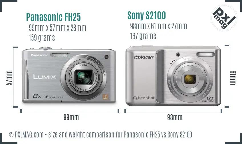 Panasonic FH25 vs Sony S2100 size comparison
