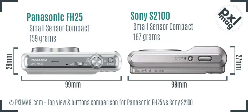 Panasonic FH25 vs Sony S2100 top view buttons comparison