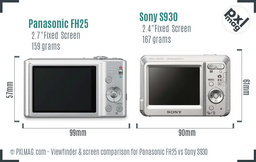 Panasonic FH25 vs Sony S930 Screen and Viewfinder comparison