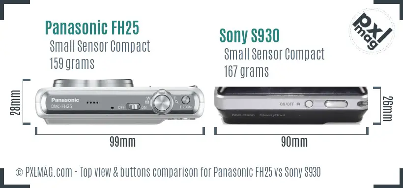 Panasonic FH25 vs Sony S930 top view buttons comparison