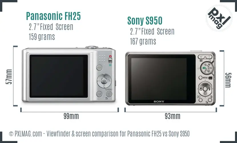 Panasonic FH25 vs Sony S950 Screen and Viewfinder comparison