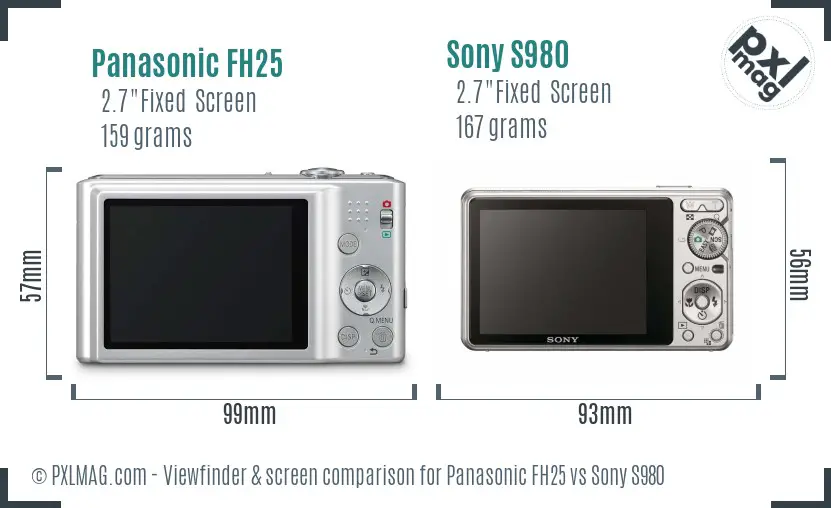 Panasonic FH25 vs Sony S980 Screen and Viewfinder comparison