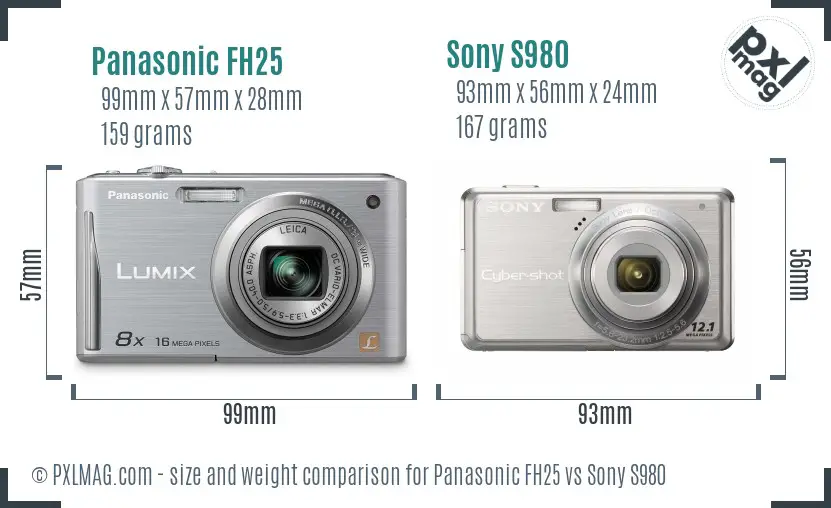 Panasonic FH25 vs Sony S980 size comparison