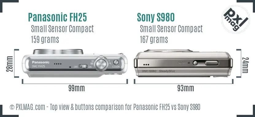 Panasonic FH25 vs Sony S980 top view buttons comparison