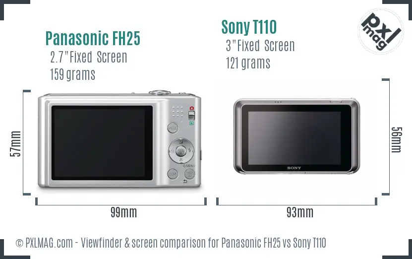 Panasonic FH25 vs Sony T110 Screen and Viewfinder comparison