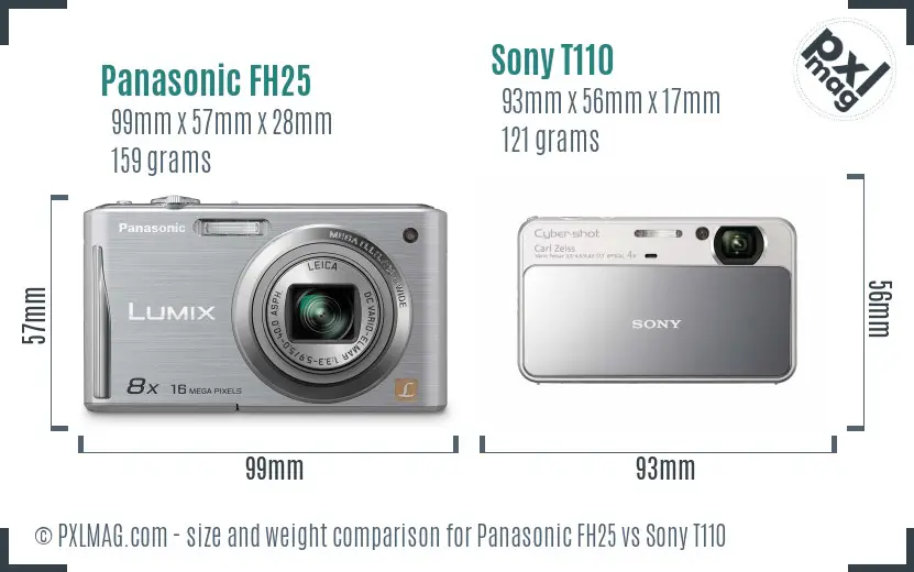 Panasonic FH25 vs Sony T110 size comparison