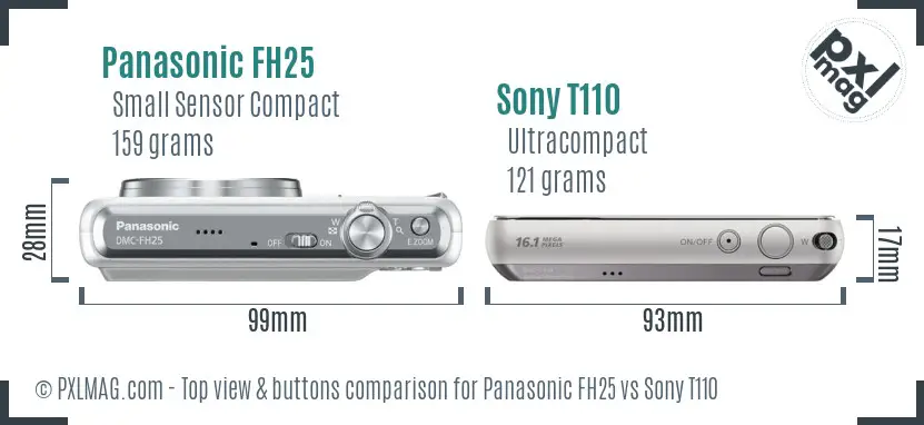 Panasonic FH25 vs Sony T110 top view buttons comparison