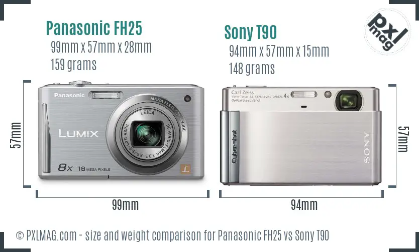 Panasonic FH25 vs Sony T90 size comparison
