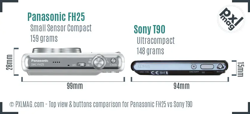 Panasonic FH25 vs Sony T90 top view buttons comparison
