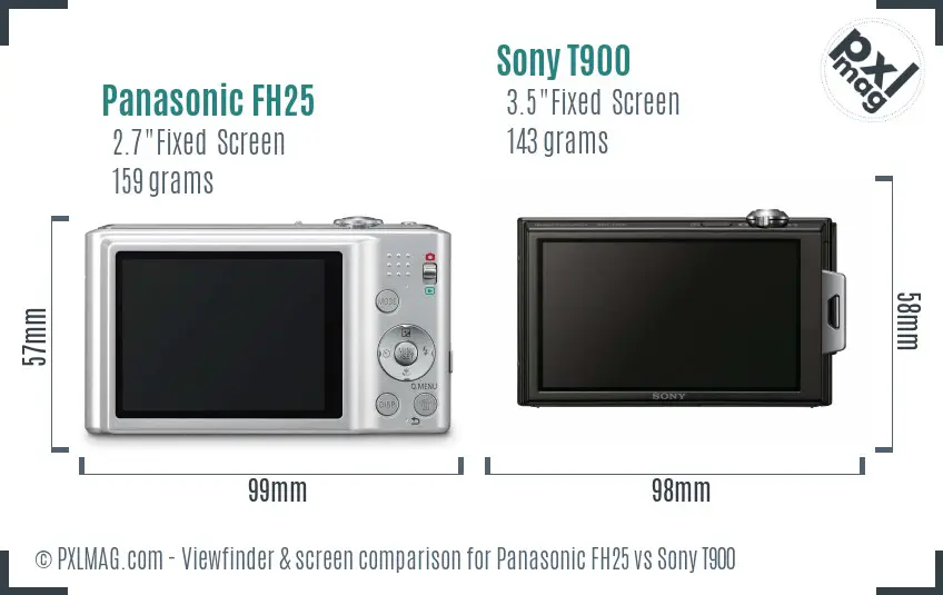 Panasonic FH25 vs Sony T900 Screen and Viewfinder comparison
