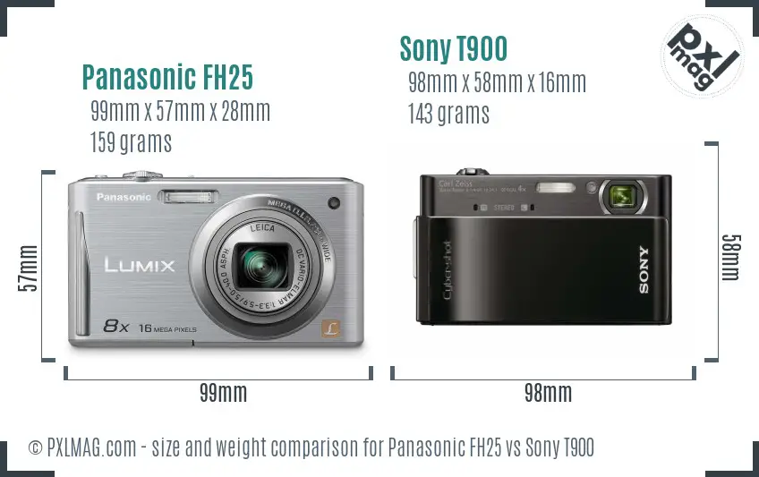 Panasonic FH25 vs Sony T900 size comparison