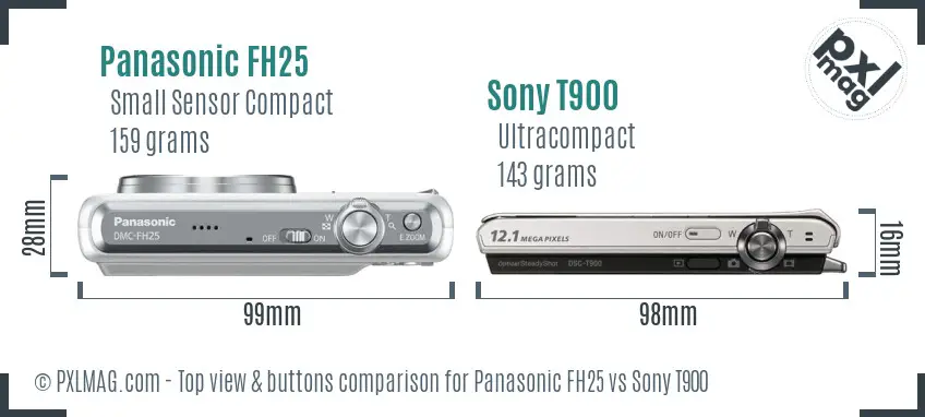 Panasonic FH25 vs Sony T900 top view buttons comparison