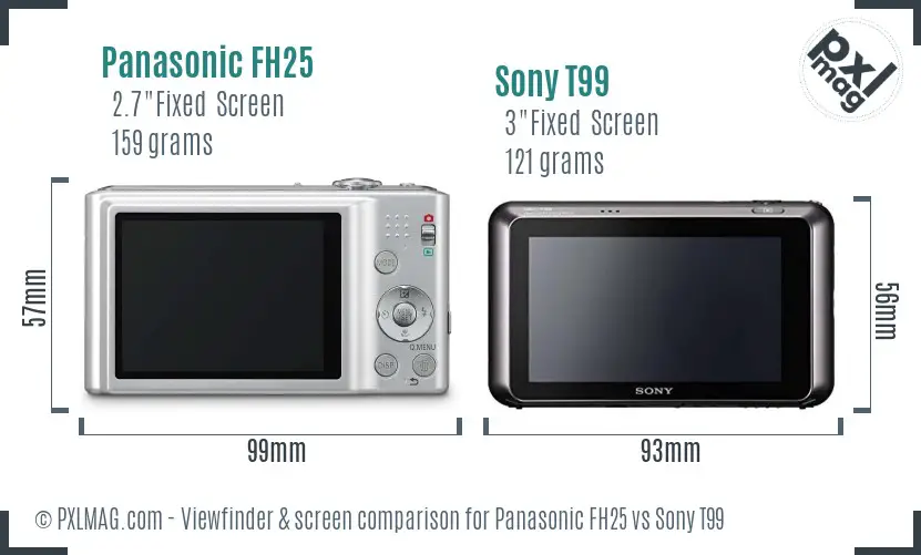 Panasonic FH25 vs Sony T99 Screen and Viewfinder comparison