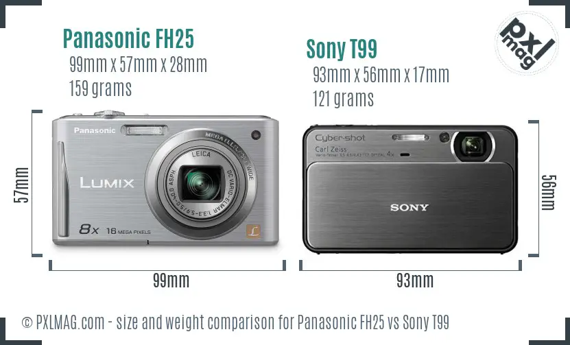 Panasonic FH25 vs Sony T99 size comparison