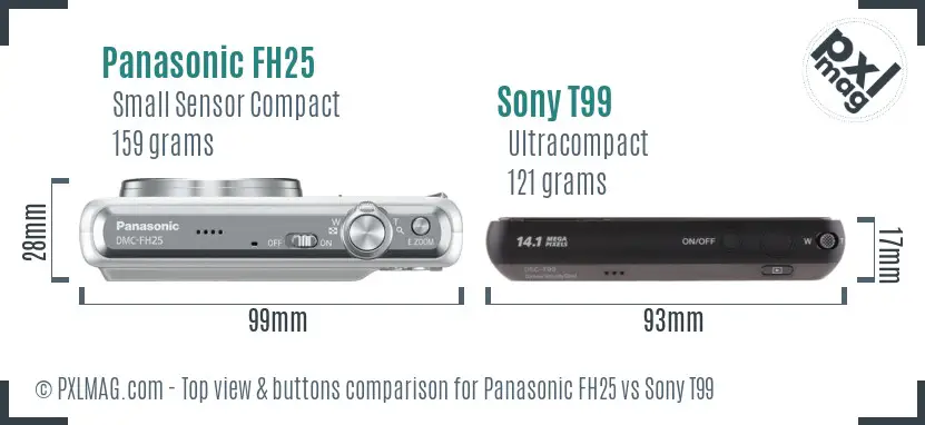 Panasonic FH25 vs Sony T99 top view buttons comparison