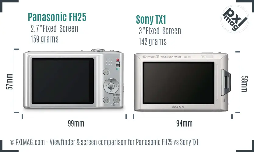 Panasonic FH25 vs Sony TX1 Screen and Viewfinder comparison