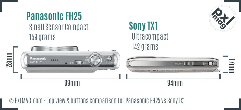 Panasonic FH25 vs Sony TX1 top view buttons comparison