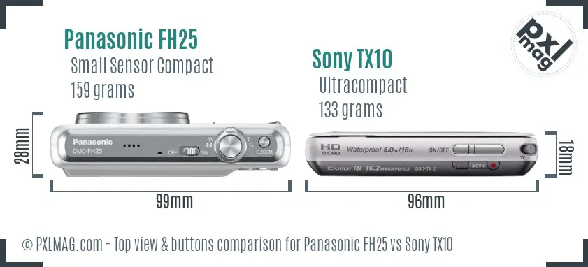 Panasonic FH25 vs Sony TX10 top view buttons comparison