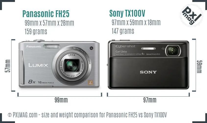 Panasonic FH25 vs Sony TX100V size comparison